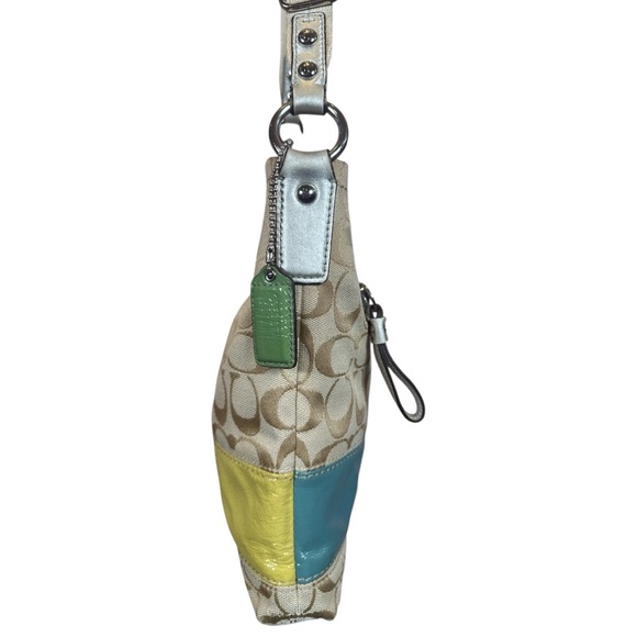 Coach Signature C Jacquard Tan Patchwork Stripe Shoulder Bag EUC - Picture 5 of 14